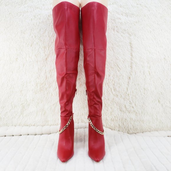 Red Thigh High Heel Boots - Picture 10 of 14